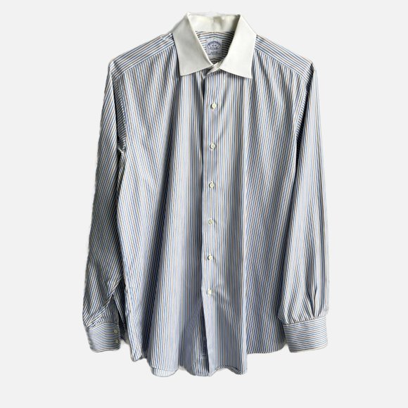 Brooks Brothers Men's Dress Shirt, Pinstripe blue and brown, Size 16-35 - Picture 7 of 7